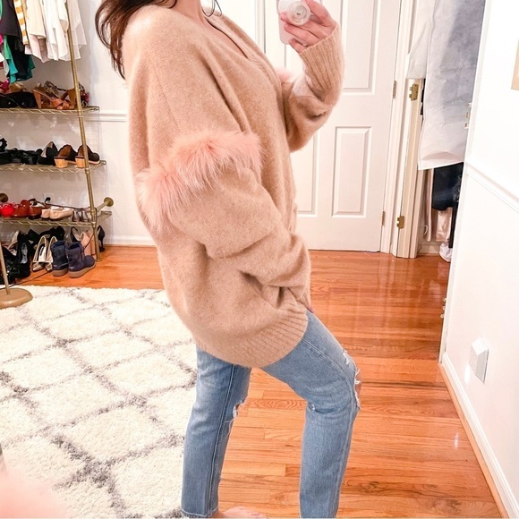 LAPOINTE Fox Fur Trim V Neck Cashmere Silk Pullover Sweater M/L - Picture 4 of 11